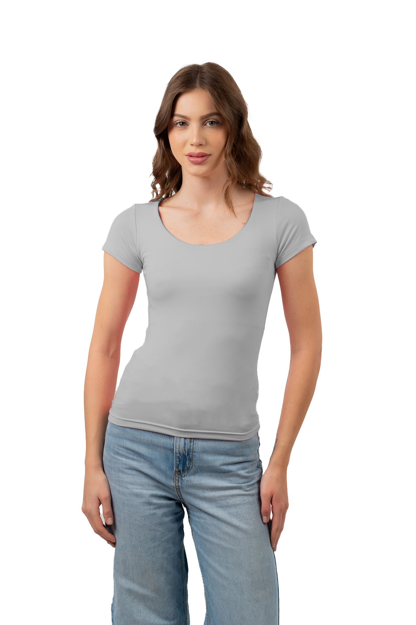 WIDE NECK SHORT SLEEVE CONTOURING TOP
