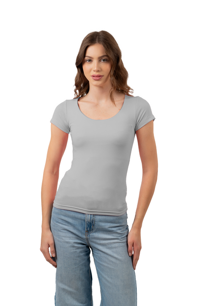 WIDE NECK SHORT SLEEVE CONTOURING TOP