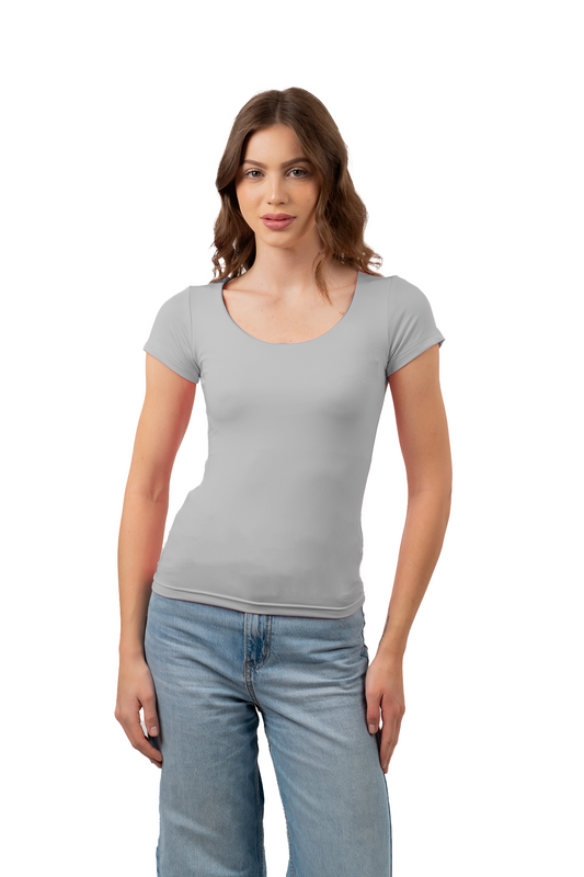 WIDE NECK SHORT SLEEVE CONTOURING TOP