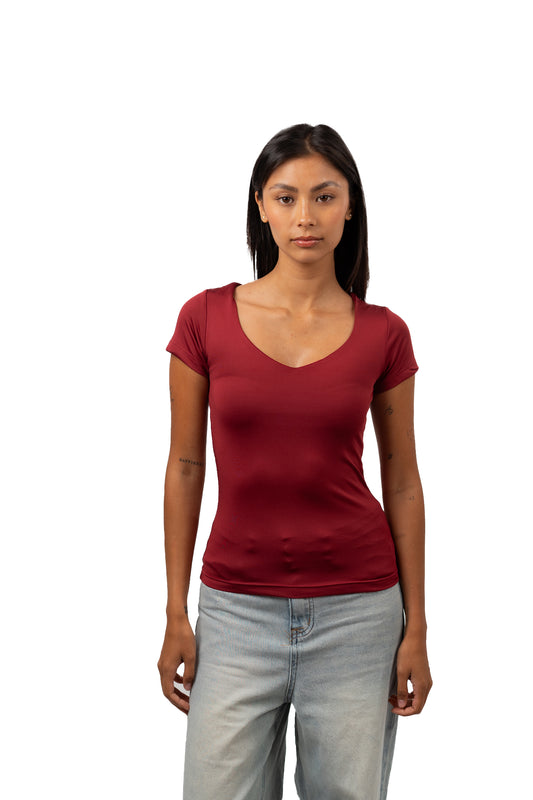 V NECK SHORT SLEEVE CONTOURING TOP