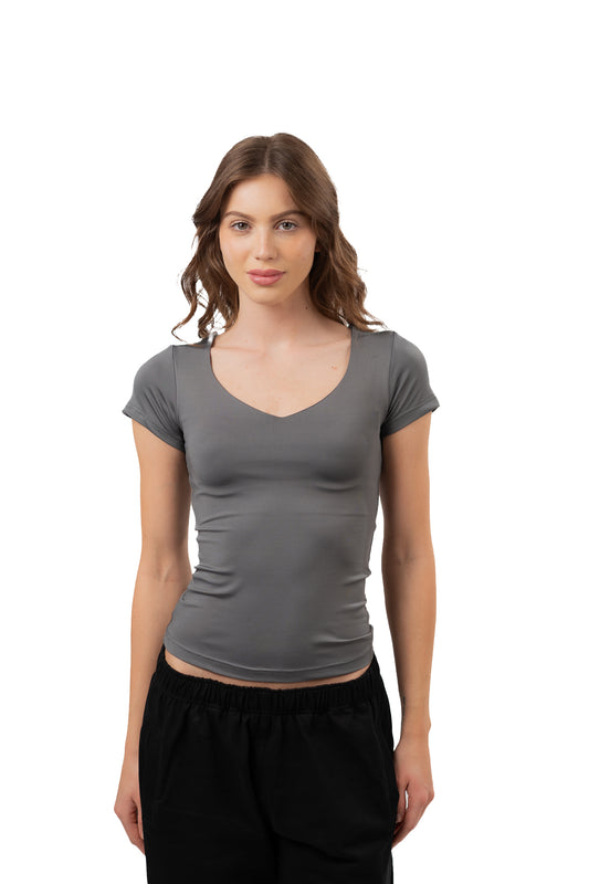 V NECK SHORT SLEEVE CONTOURING TOP