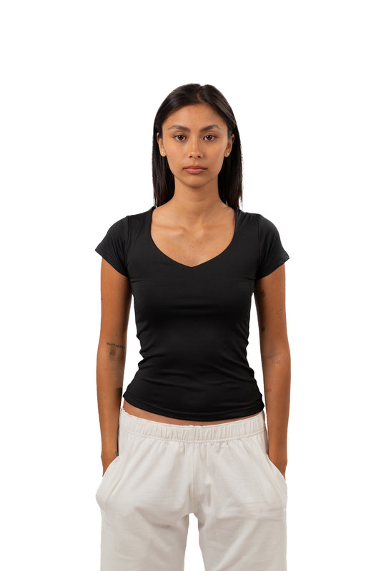 V NECK SHORT SLEEVE CONTOURING TOP
