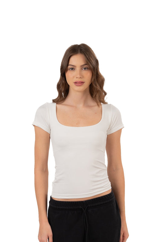 SQUARE NECK SHORT SLEEVE CONTOURING TOP