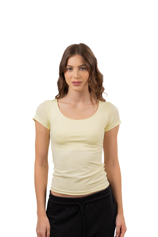 WIDE NECK SHORT SLEEVE CONTOURING TOP