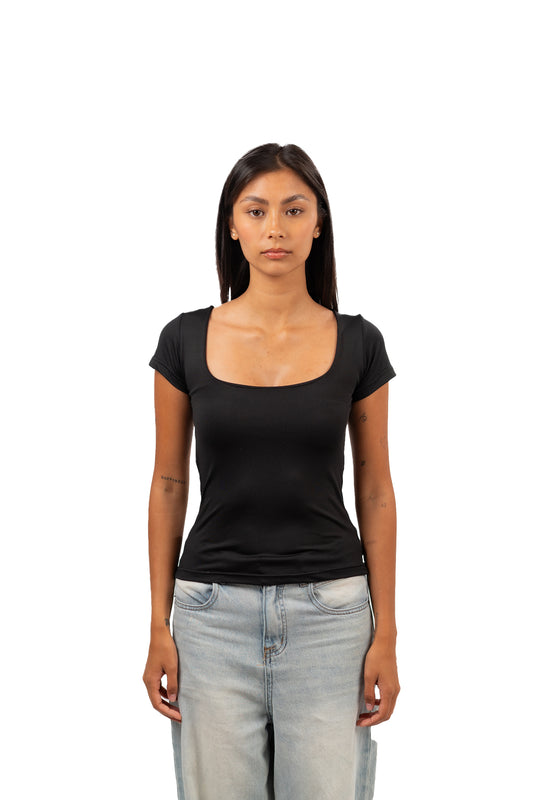SQUARE NECK SHORT SLEEVE CONTOURING TOP