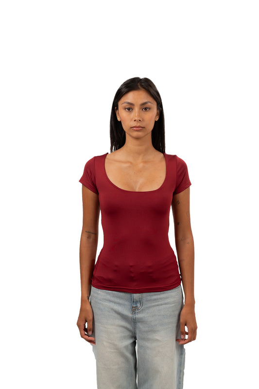 SQUARE NECK SHORT SLEEVE CONTOURING TOP