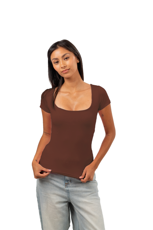 SQUARE NECK SHORT SLEEVE CONTOURING TOP